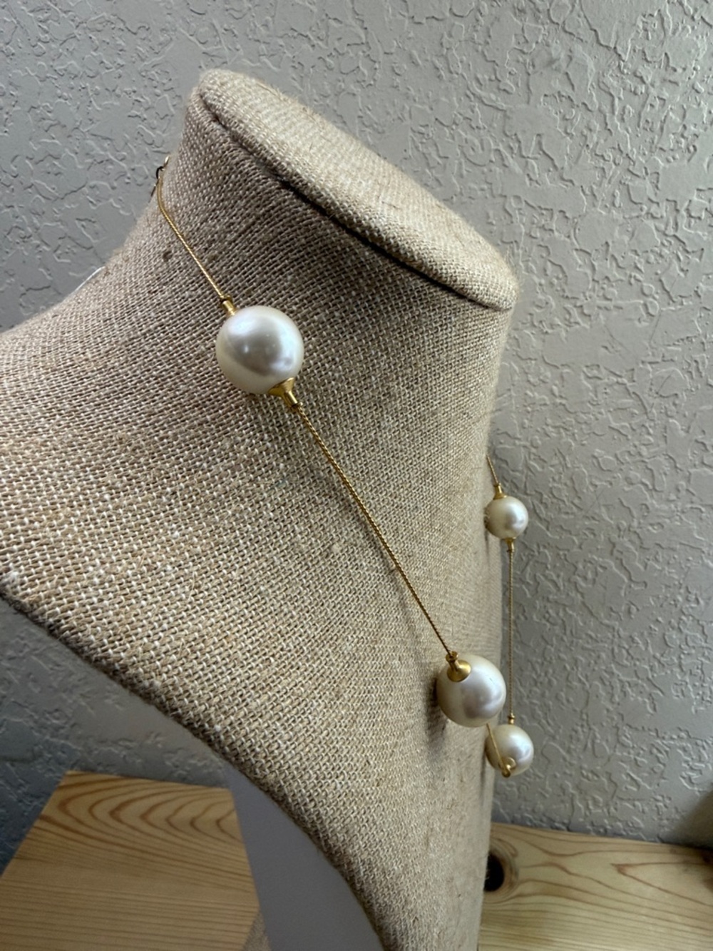 Anne Klein Gold Chain Necklace with White Pearl Stations - Picture 3 of 6